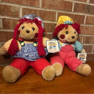 Vintage Tb Trading Pair Clown Teddy Bears Boy Girl Overalls Plush 17” Orig Tags